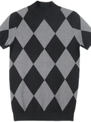 Men's Full Size Diamond Pattern Short Sleeve Knit Top Plus Size Black / S
