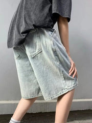 Men's Full Size Drawstring Denim Shorts with Pockets Plus Size