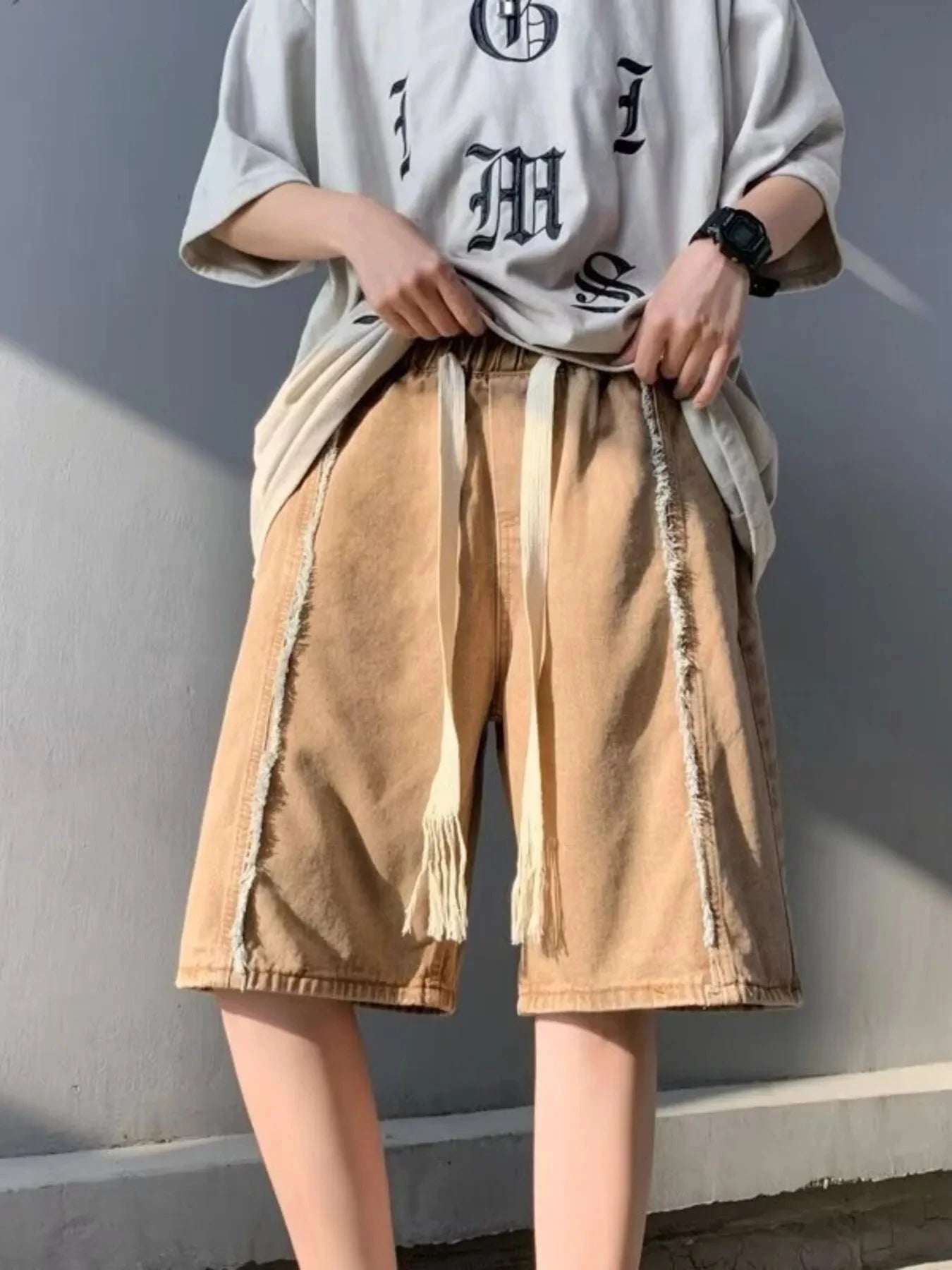 Men's Full Size Drawstring Denim Shorts with Pockets Plus Size