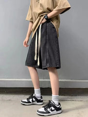 Men's Full Size Drawstring Denim Shorts with Pockets Plus Size