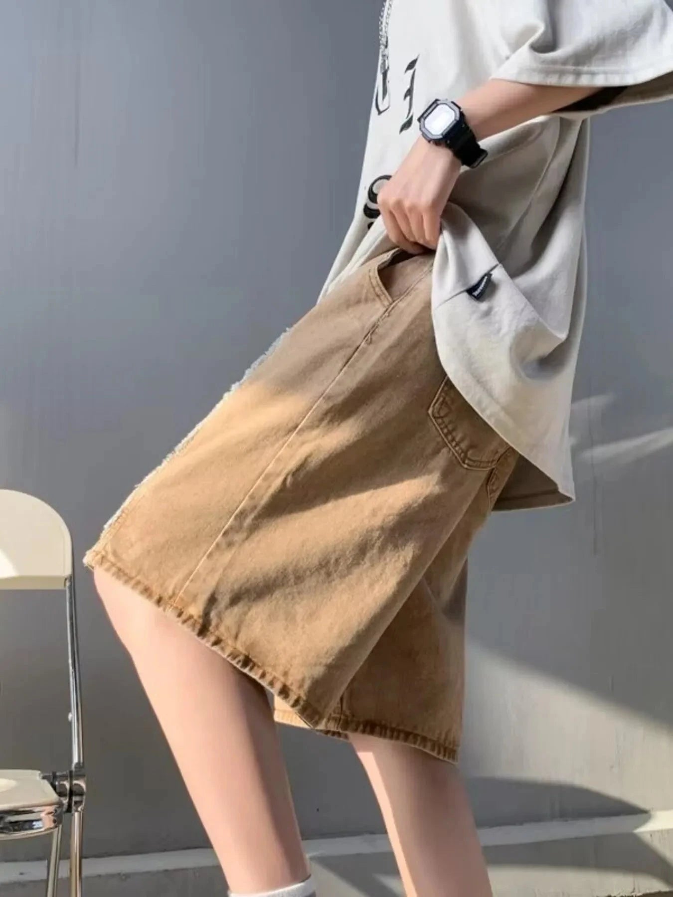 Men's Full Size Drawstring Denim Shorts with Pockets Plus Size Brown / S