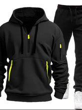 Men's Full Size Drawstring Half Zip Hoodie and Pants Set Plus Size Black / S