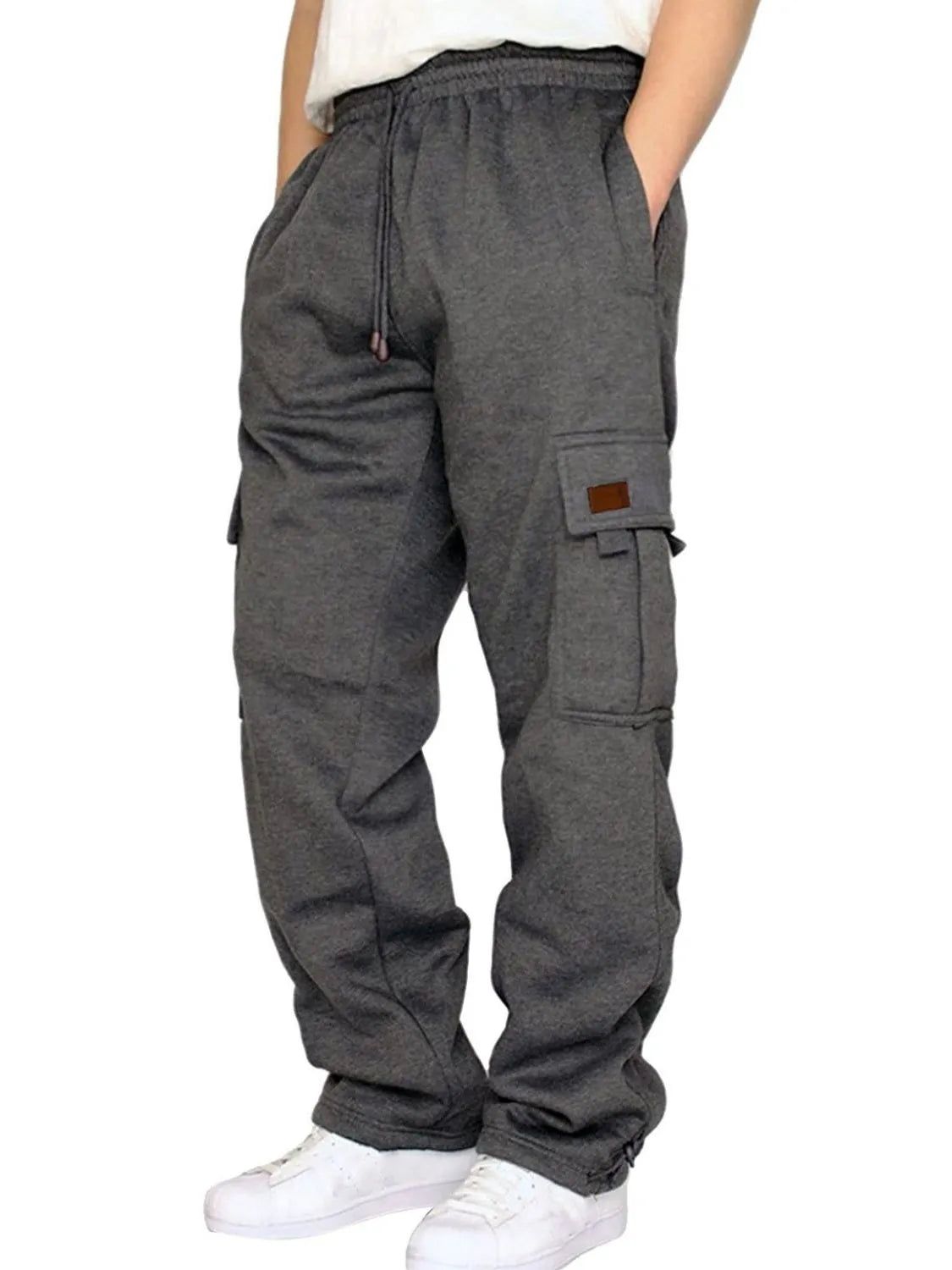 Men's Full Size Drawstring Pants with Pockets Plus Size Dark Gray / S