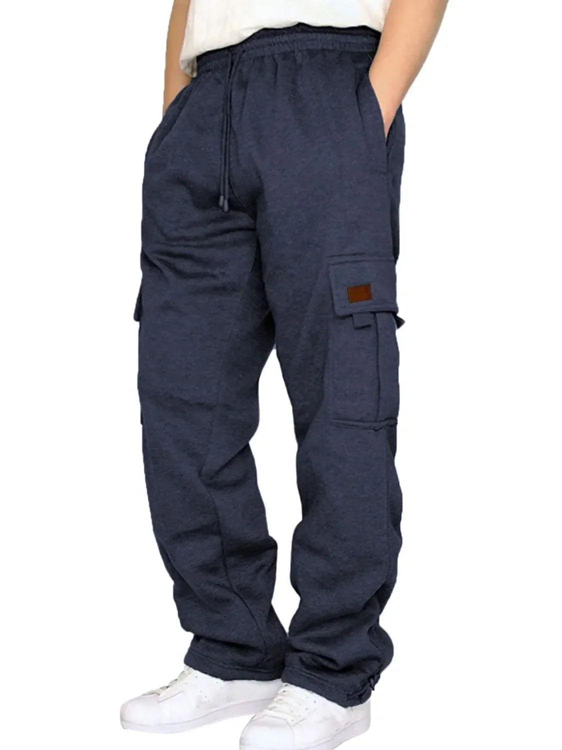 Men's Full Size Drawstring Pants with Pockets Plus Size Navy / S