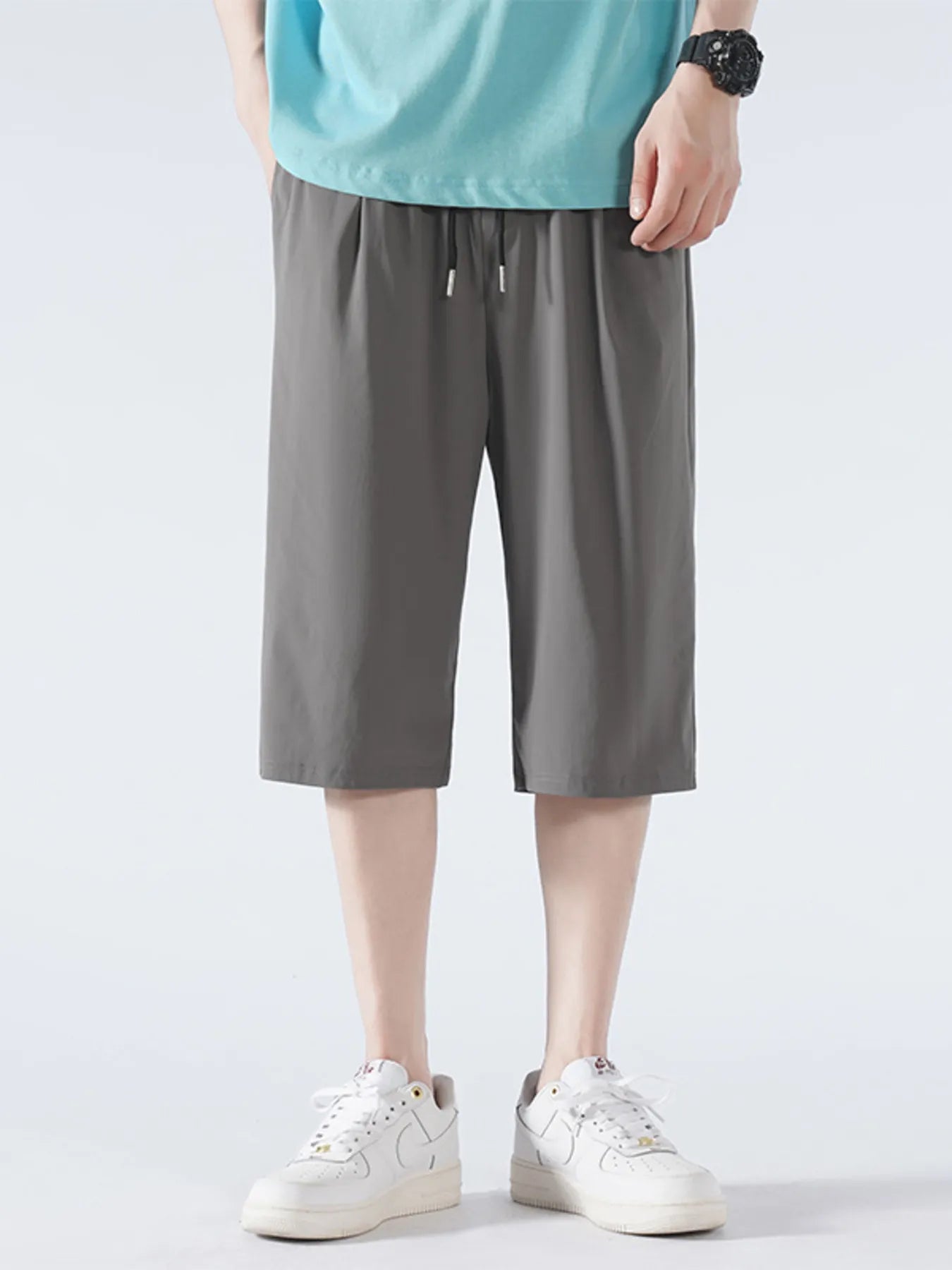 Men's Full Size Drawstring Shorts with Pockets Plus Size Dark Gray / S