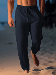 Men's Full Size Drawstring Wide Leg Pants Plus Size Navy Blue / S