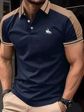 Men's Full Size Embroidered Collared Neck Short Sleeve Polo Plus Size Navy / S