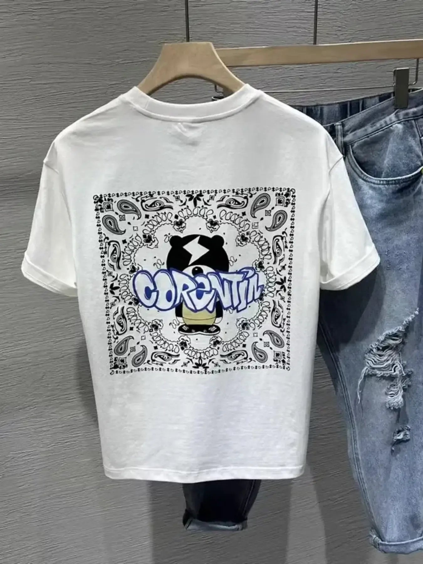 Men's Full Size Graphic Round Neck T-Shirt Plus Size White / S