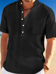 Men's Full Size Half Button Short Sleeve Polo Plus Size Black / M
