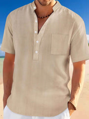 Men's Full Size Half Button Short Sleeve Polo Plus Size Khaki / S