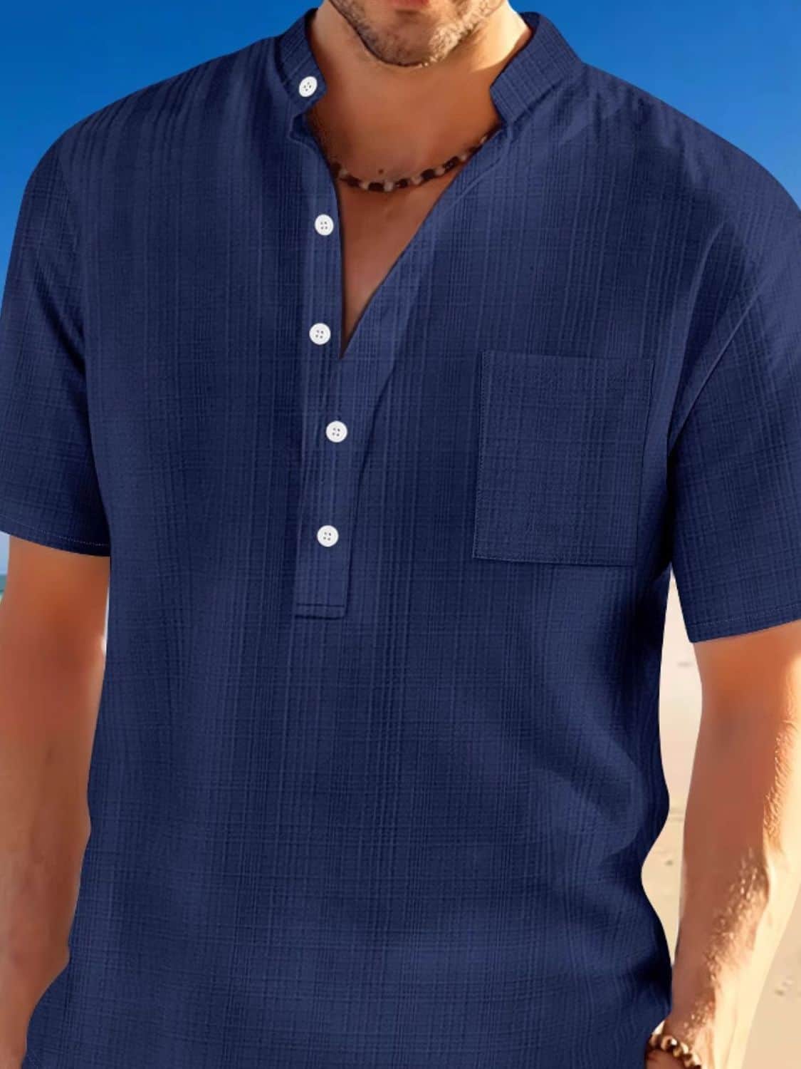 Men's Full Size Half Button Short Sleeve Polo Plus Size Navy / M