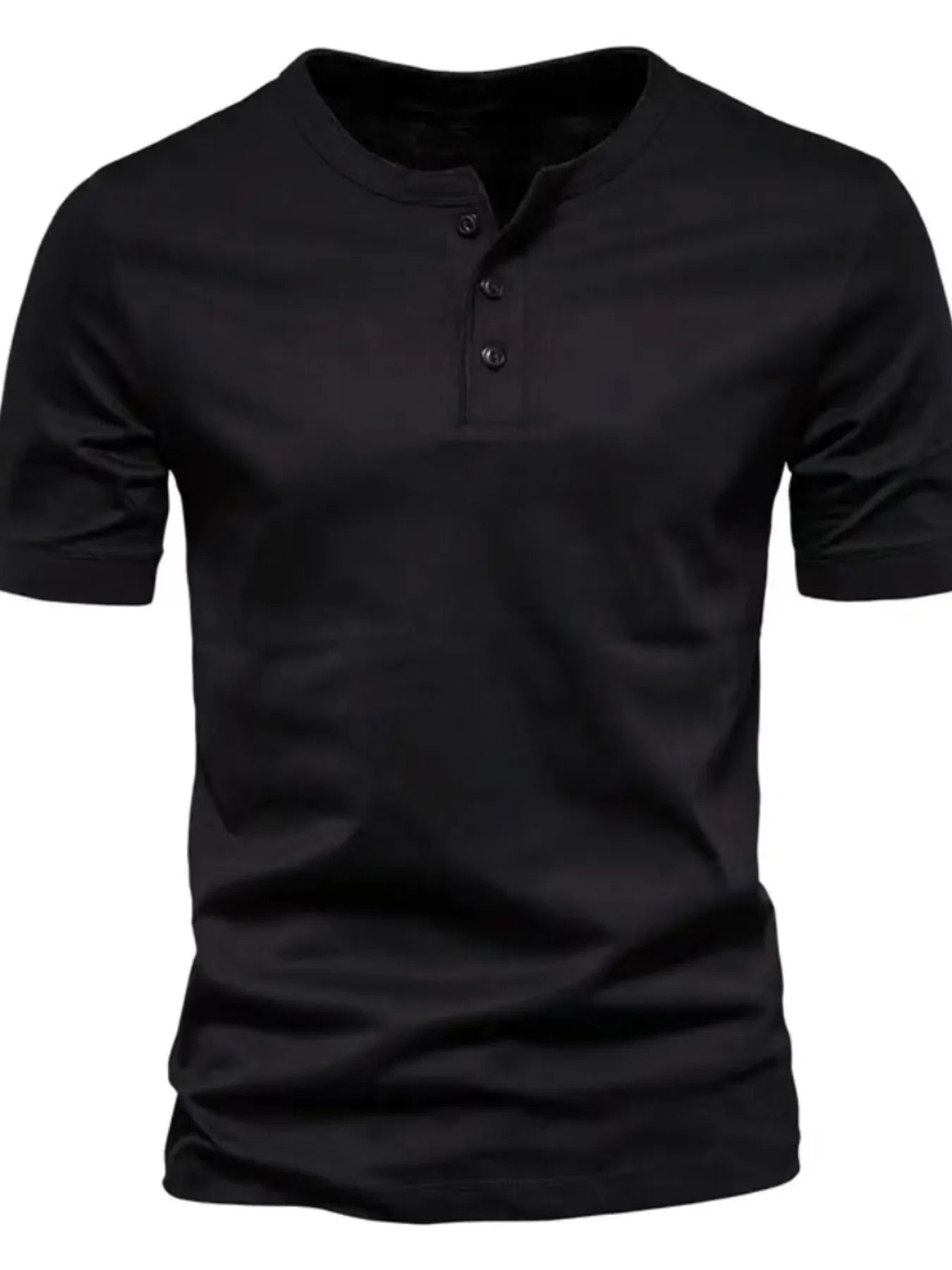 Men's Full Size Henley Style T-Shirt with Button Detail Plus Size Black / S