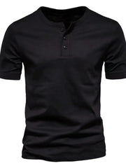 Men's Full Size Henley Style T-Shirt with Button Detail Plus Size Black / S
