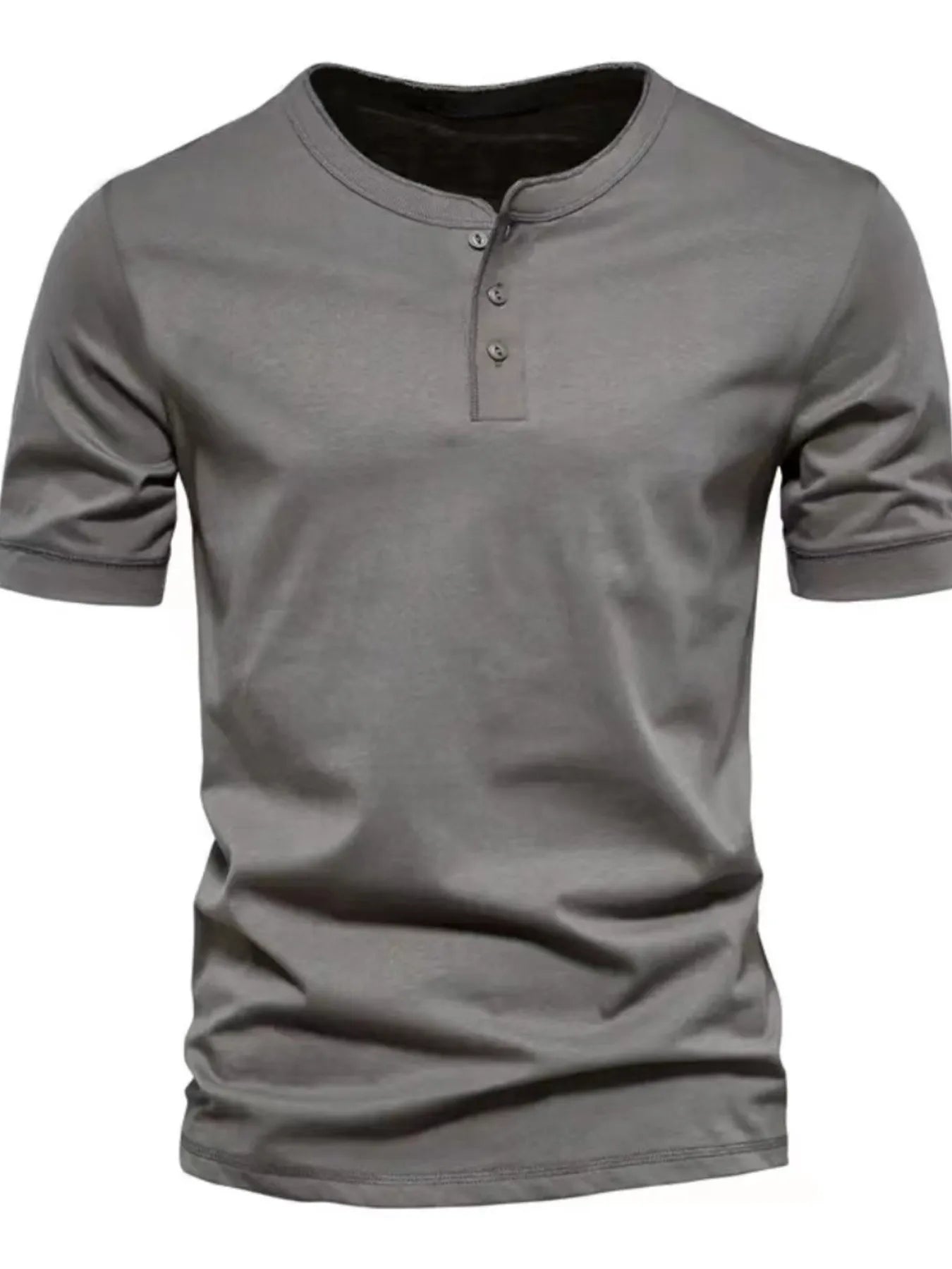 Men's Full Size Henley Style T-Shirt with Button Detail Plus Size Dark Gray / S