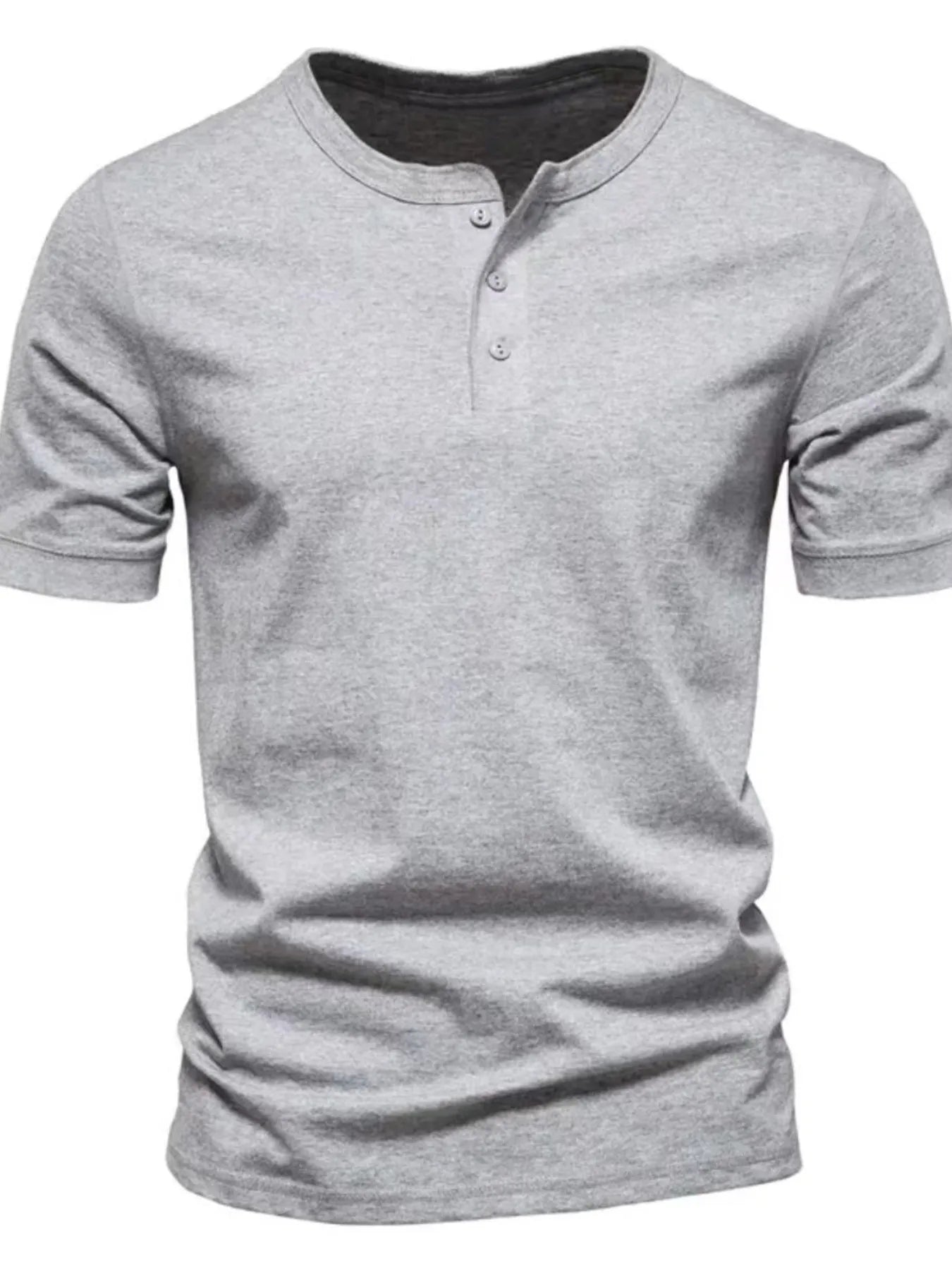 Men's Full Size Henley Style T-Shirt with Button Detail Plus Size Light Gray / S