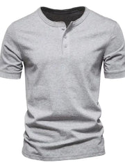 Men's Full Size Henley Style T-Shirt with Button Detail Plus Size Light Gray / S
