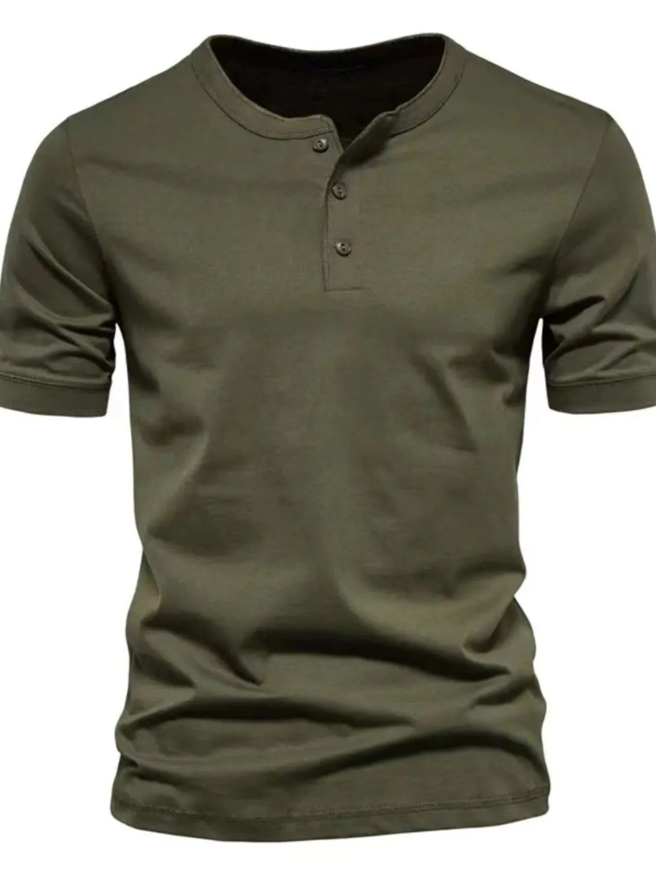 Men's Full Size Henley Style T-Shirt with Button Detail Plus Size Military Green / S