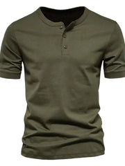 Men's Full Size Henley Style T-Shirt with Button Detail Plus Size Military Green / S