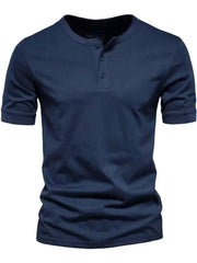 Men's Full Size Henley Style T-Shirt with Button Detail Plus Size Navy Blue / S