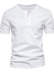 Men's Full Size Henley Style T-Shirt with Button Detail Plus Size White / S