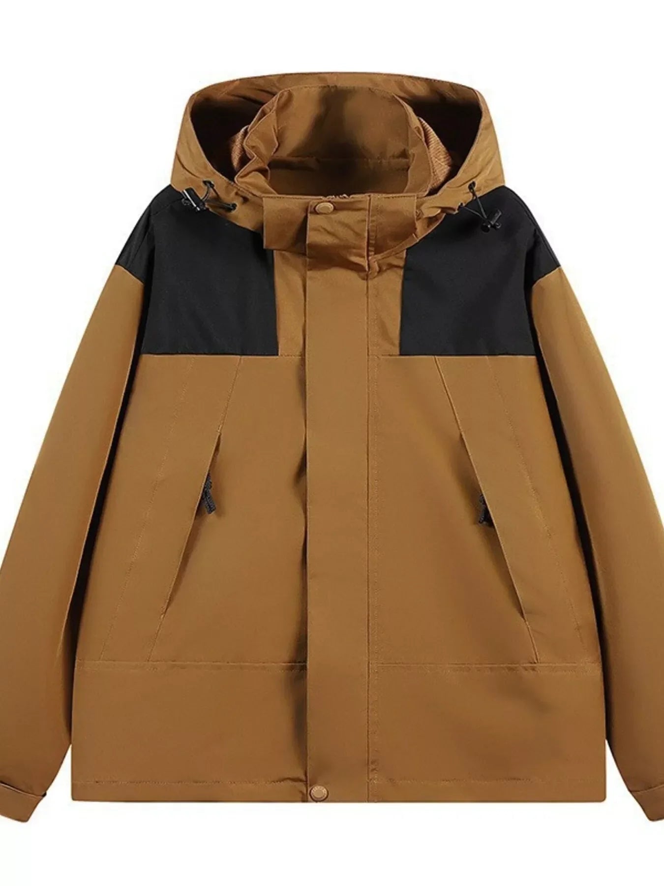 Men's Full Size Hooded Windproof Outdoor Jacket Plus Size Caramel Color / XS