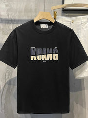 Men's Full Size Letter Round Neck Short Sleeve T-Shirt Plus Size Black / S
