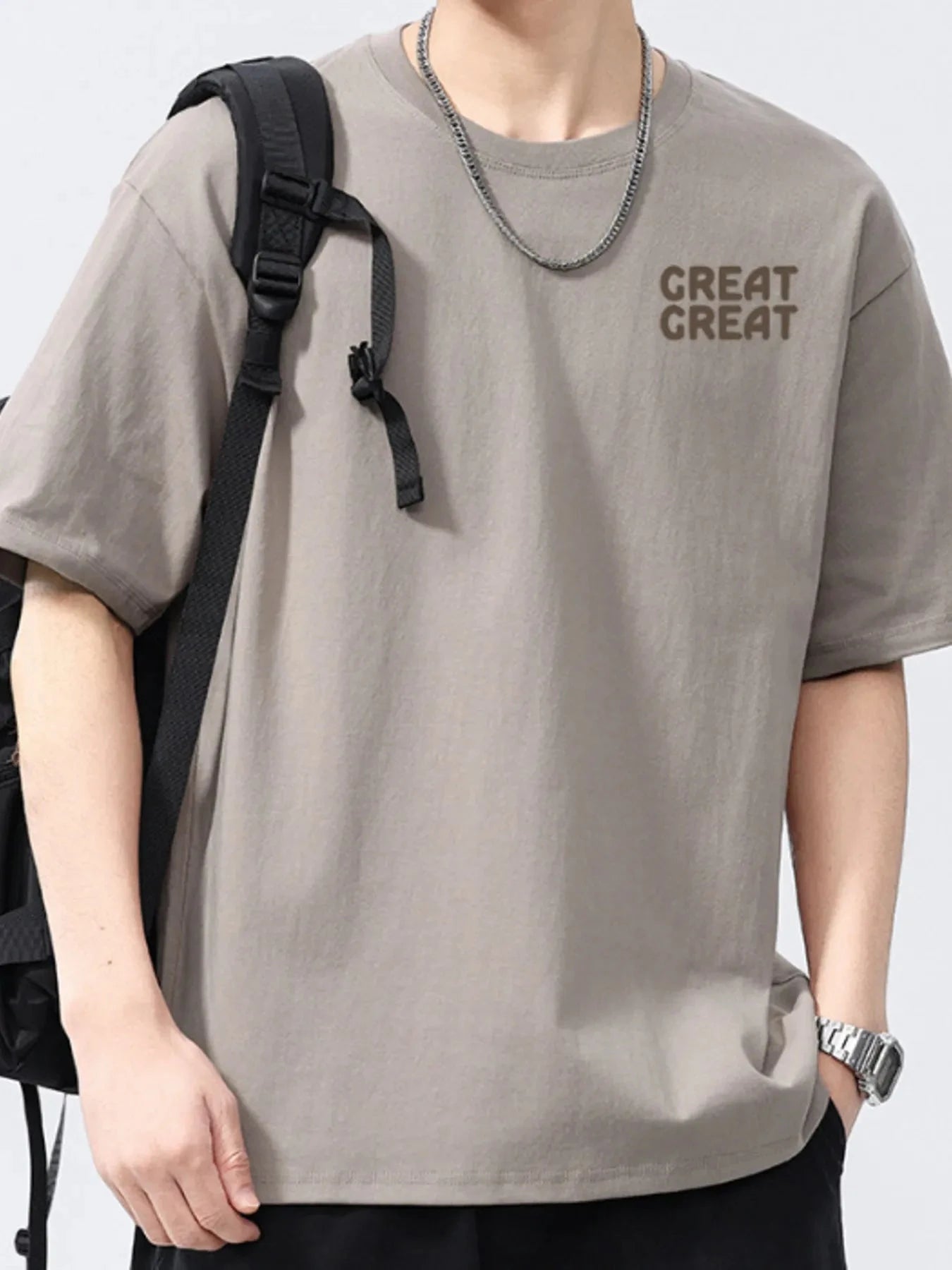 Men's Full Size Letter Round Neck Short Sleeve T-Shirt Plus Size Khaki / S