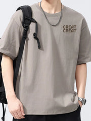 Men's Full Size Letter Round Neck Short Sleeve T-Shirt Plus Size Khaki / S