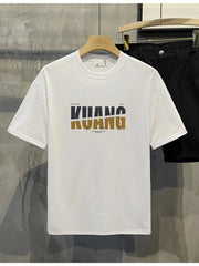 Men's Full Size Letter Round Neck Short Sleeve T-Shirt Plus Size White / S