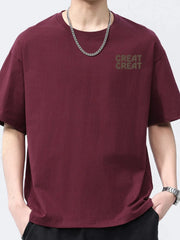 Men's Full Size Letter Round Neck Short Sleeve T-Shirt Plus Size Wine Red / S