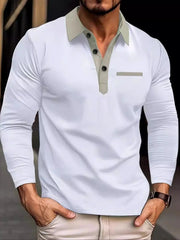 Men's Full Size Long Sleeve Contrast Collar Polo Shirt Plus Size White / S