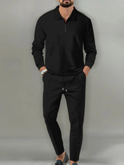 Men's Full Size Long Sleeve Top and Pants Set Plus Size Black / S