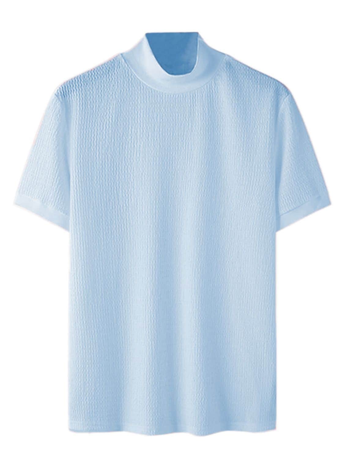 Men's Full Size Mock Neck Short Sleeve T-Shirt Plus Size Light Blue / S