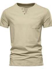 Men's Full Size Notched Henley T-Shirt with Chest Pocket Plus Size Apricot / S