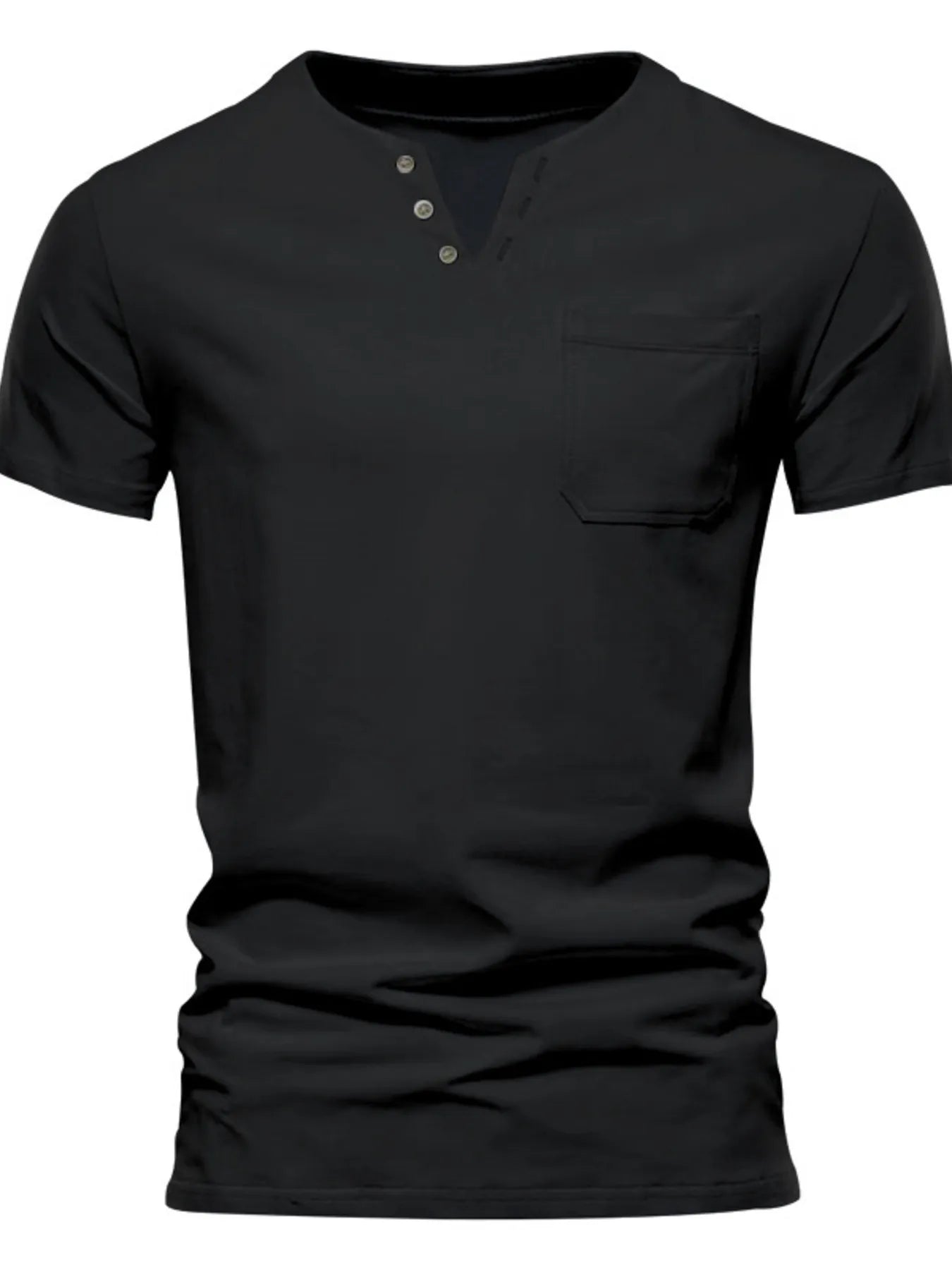 Men's Full Size Notched Henley T-Shirt with Chest Pocket Plus Size Black / S