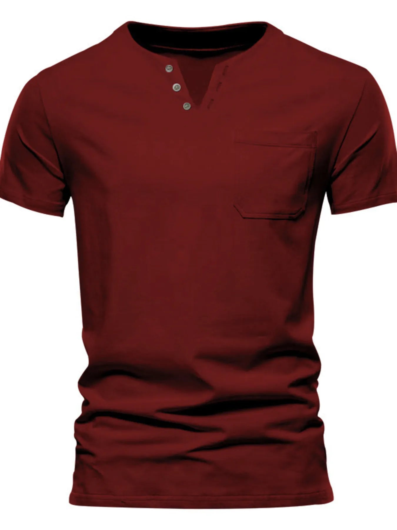 Men's Full Size Notched Henley T-Shirt with Chest Pocket Plus Size Burgundy / S
