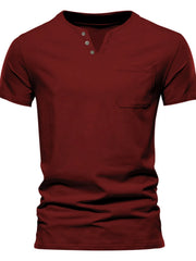 Men's Full Size Notched Henley T-Shirt with Chest Pocket Plus Size Burgundy / S