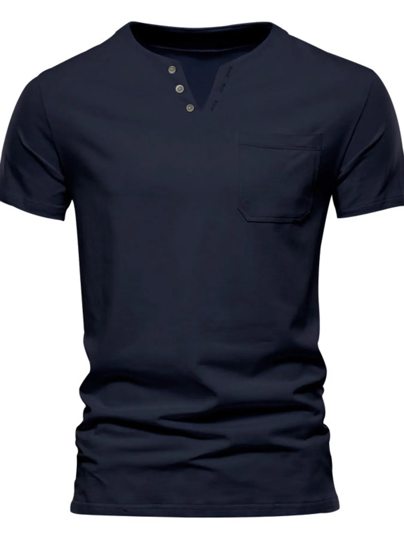 Men's Full Size Notched Henley T-Shirt with Chest Pocket Plus Size Navy Blue / S