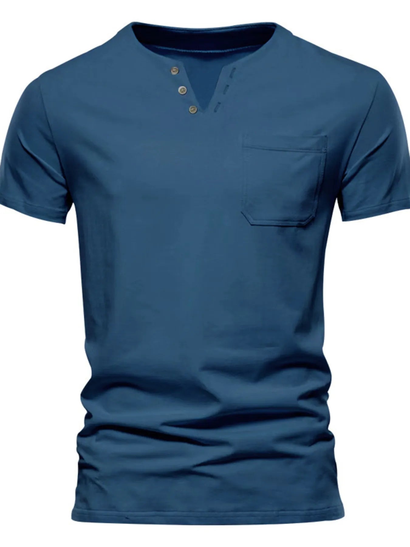 Men's Full Size Notched Henley T-Shirt with Chest Pocket Plus Size Sea blue / S