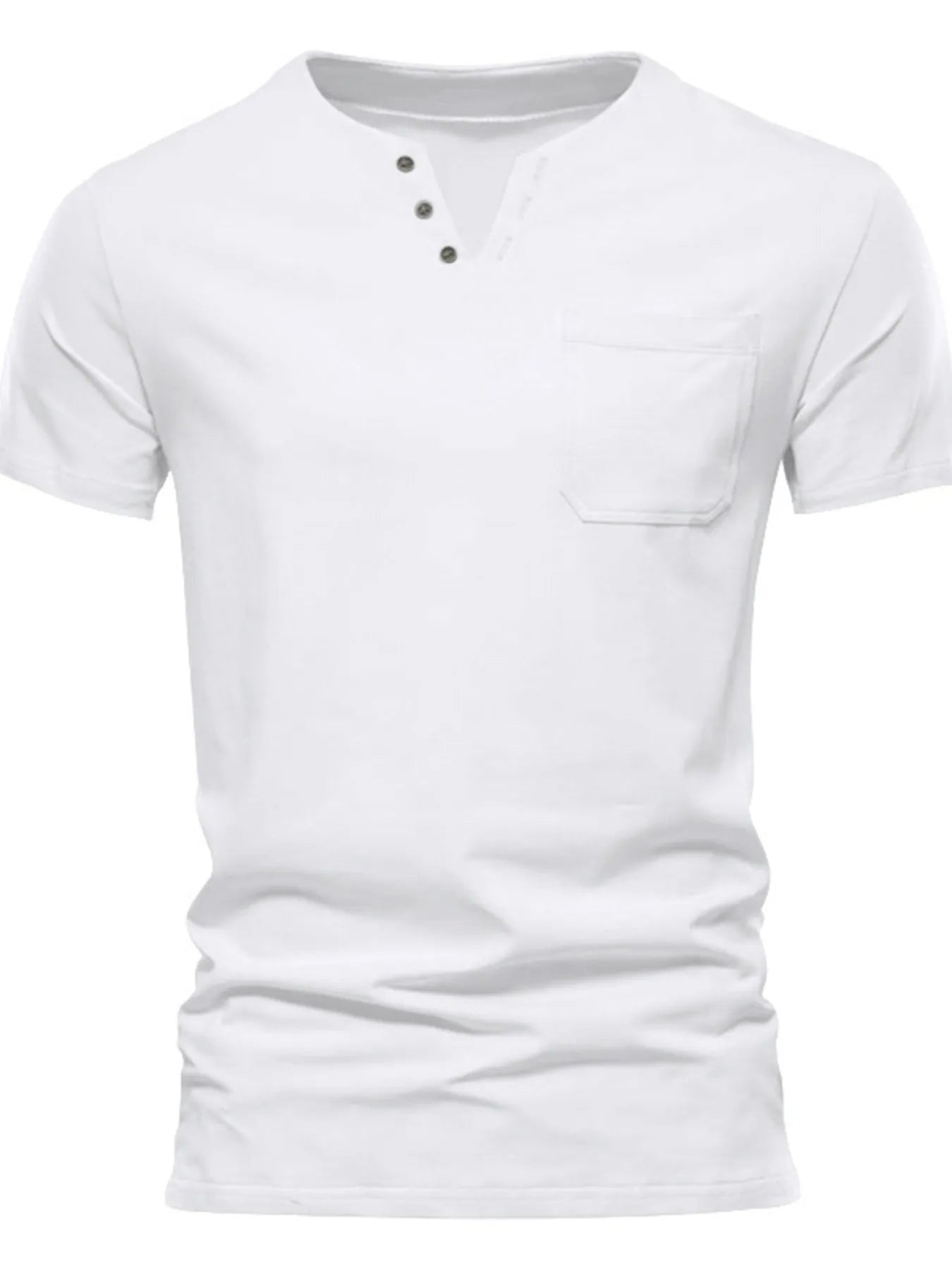 Men's Full Size Notched Henley T-Shirt with Chest Pocket Plus Size White / S