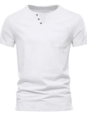 Men's Full Size Notched Henley T-Shirt with Chest Pocket Plus Size White / S