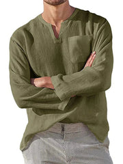 Men's Full Size Notched Long Sleeve Top Plus Size