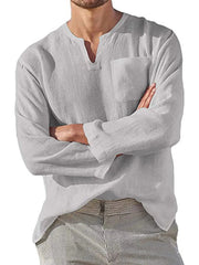 Men's Full Size Notched Long Sleeve Top Plus Size