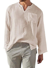 Men's Full Size Notched Long Sleeve Top Plus Size Apricot / S