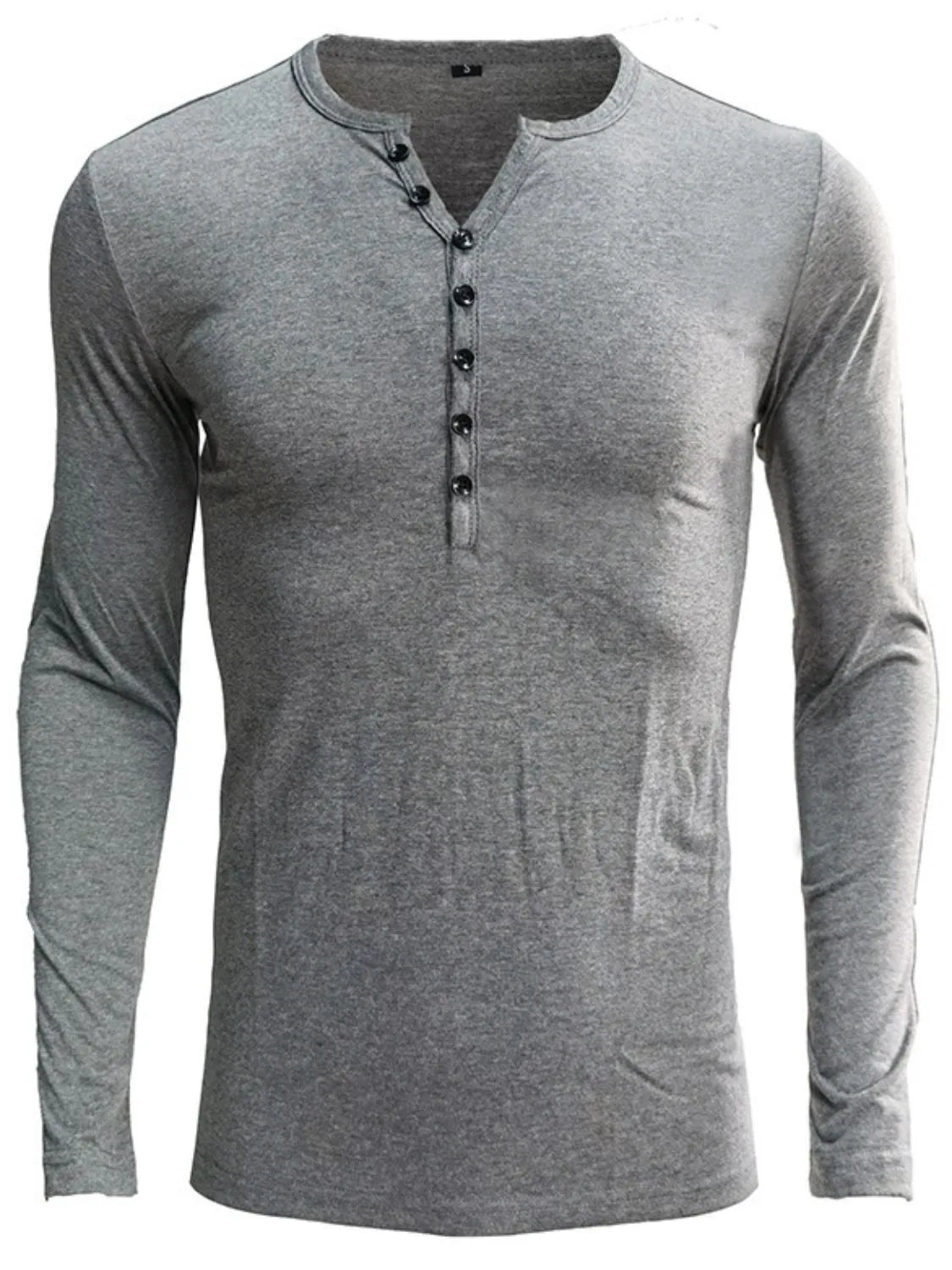Men's Full Size Notched Long Sleeve Top Plus Size Dark Gray / S