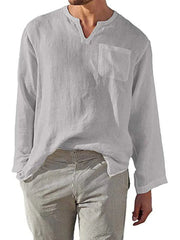 Men's Full Size Notched Long Sleeve Top Plus Size Gray / S