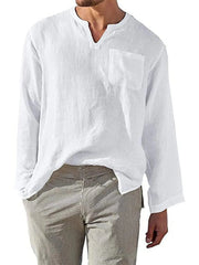Men's Full Size Notched Long Sleeve Top Plus Size White / S