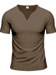 Men's Full Size Notched Short Sleeve T-Shirt Plus Size Brown / S