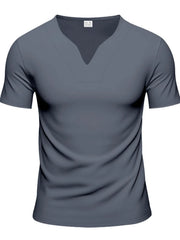 Men's Full Size Notched Short Sleeve T-Shirt Plus Size Iron Gray / S