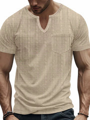 Men's Full Size Notched Short Sleeve T-Shirt Plus Size Khaki / S